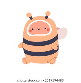 Abelha de pelúcia bonito. Adorável engraçado kawaii bumblebee, brinquedo macio para jardim de infância, diversão infantil. Inseto gordinho e fofo. Crianças infantis ilustração vetor plano isolado no fundo branco