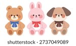 Cute plush toy animals vector illustration set	
