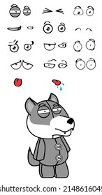 cute plush wolf character cartoon kawaii expressions pack collection in vector format