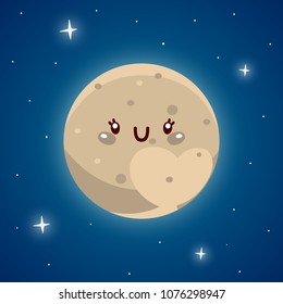 Cute Pluto in space, planet, Solar system, character, vector.