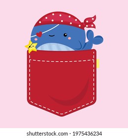 Cute pocket Pirate Dolphin vector illustration. Cute print with dophin for t-shirt design, baby shower, greeting card. Vector Illustration.