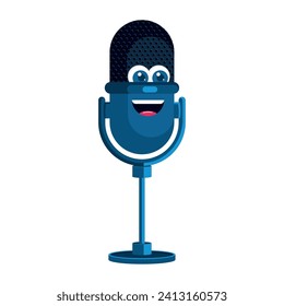 Cute podcast microphone character Vector illustration