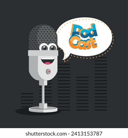 Cute podcast template Vector illustration