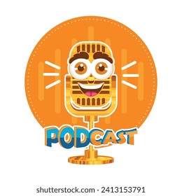 Cute podcast template Vector illustration