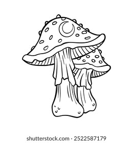 Cute poisonous mushroom illustration, detailed line art