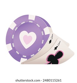 Cute poker chip and cards. EPS10 vector illustration