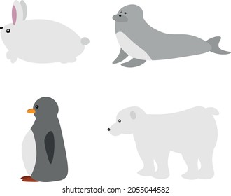 Cute polar animals illustrations - hare, seal, penguin, bear
