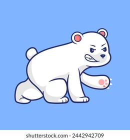 Cute Polar Bear Angry Cartoon Vector Icon Illustration. Animal Nature Icon Concept Isolated Premium Vector. Flat Cartoon Style