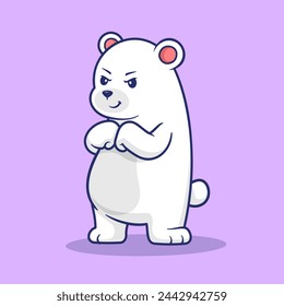 Cute Polar Bear Angry Cartoon Vector Icon Illustration. Animal Nature Icon Concept Isolated Premium Vector. Flat Cartoon Style
