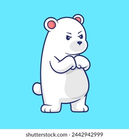 Cute Polar Bear Angry Cartoon Vector Icon Illustration. Animal Nature Icon Concept Isolated Premium Vector. Flat Cartoon Style