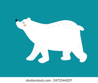 Cute polar bear. Arctic animal. Vector illustration in flat style. Blue isolated background. 