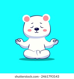 Oso polar lindo siendo tranquilo para el yoga y la relajación ilustración de dibujos animados. Logotipo animal, dibujos animados, Elementos y Clipart