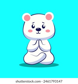 Oso polar lindo siendo tranquilo para el yoga y la relajación ilustración de dibujos animados. Logotipo animal, dibujos animados, Elementos y Clipart