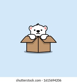 Cute polar bear in the box, vector illustration