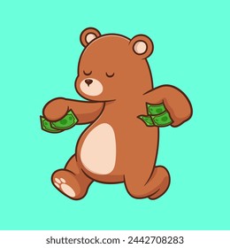 Cute Polar Bear Bring Money Cartoon Vector Icon Illustration. Animal Finance Icon Concept Isolated Premium Vector. Flat Cartoon Style