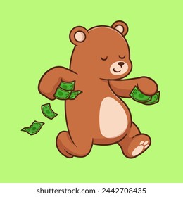 Cute Polar Bear Bring Money Cartoon Vector Icon Illustration. Animal Finance Icon Concept Isolated Premium Vector. Flat Cartoon Style