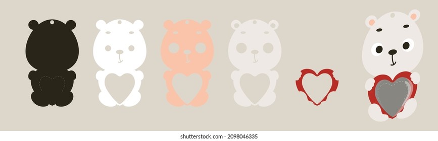 Un adorno de caramelo de oso polar. La decoración de papel de estratificación trata al titular de la cúpula. Percha para dulces, caramelos para cumpleaños, ducha de bebé, días de San Valentín. Imprimir, cortar, pegar. Ilustración de material vectorial