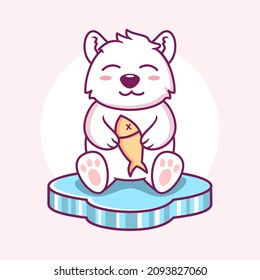 Cute Polar Bear Cartoon Icon Illustration. Animal Flat Cartoon Style
