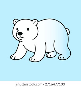 Dibujos animados lindos del oso polar en un estilo plano simple con una pose amistosa. Perfecto para ilustraciones infantiles, diseños de animales, pegatinas, contenido educativo y proyectos gráficos lúdicos.