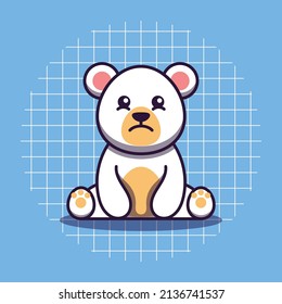 Cute polar bear character with sad expression