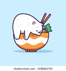 Cute Polar Bear Character Sleep on a bowl of ramen illustration