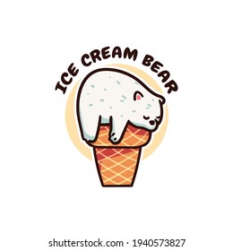 Cute Polar Bear Character Sleeping on Ice Cream Cone Illustration