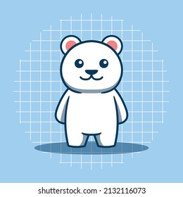 Cute polar bear character standing vector illustration. Flat cartoon style. Suitable for stickers, logos, mascots, and more.