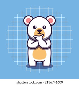 Cute polar bear character is thinking vector illustration