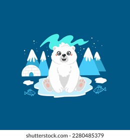 Cute polar bear character, vector hand drawn art