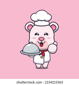 cute polar bear chef mascot cartoon character with dish