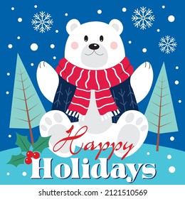 Cute polar bear for christmas card, gift bag or box design