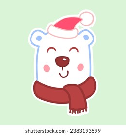 Cute Polar bear christmas sticker. Had and scarf on bear