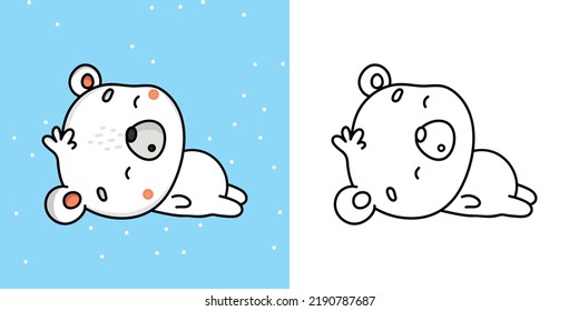 Cute Polar Bear Clipart For Coloring Page And Illustration. Happy Clip Art Bear. Vector Illustration Of A Kawaii Animal For Stickers, Prints For Clothes, Baby Shower, Coloring Pages.
