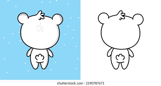 Cute Polar Bear Clipart Illustration And Black And White. Funny Clip Art Bear. Vector Illustration Of A Kawaii Animal For Coloring Pages, Stickers, Baby Shower, Prints For Clothes.
