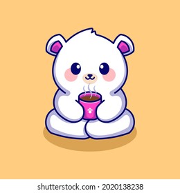 Cute polar bear with coffee cup cartoon