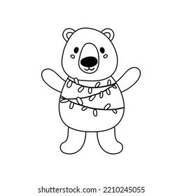 Cute polar bear coloring page for kids. Winter Christmas character