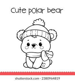 Cute Polar Bear Coloring Page for kids. Vector Illustration.