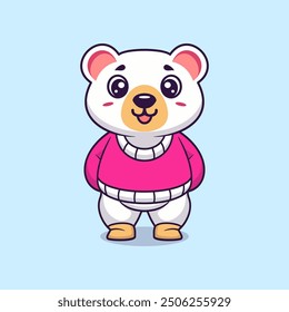 Cute polar bear creative kawaii wearing jacket cartoon vector icon