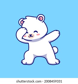 Cute Polar Bear Dabbing Cartoon Vector Icon Illustration. Animal Nature Icon Concept Isolated Premium Vector. Flat Cartoon Style