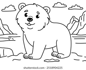 Un lindo oso polar. Dibujo para colorear. Ilustración de contorno de Vector aislado sobre un fondo blanco. La página del libro para colorear para niños.