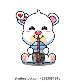 cute polar bear drink bubble milk tea cartoon vector illustration.