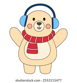 Cute polar bear with earmuffs and scarf coloring pages for kids. Trace and color cute polar bear winter christmas character. Holiday seasons worksheet printable for kids. Christmas worksheet.