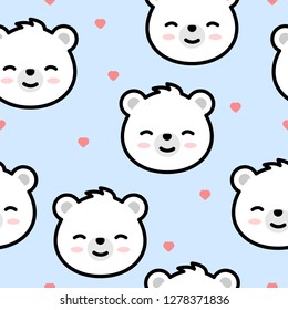 Cute polar bear face cartoon seamless pattern, vector illustration