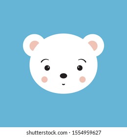 Cute polar bear face head icon. 
Funny northern arctic animal. Blue background. Cartoon vector illustration
