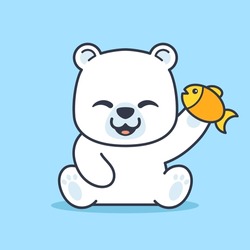 Cute Polar Bear With Fish Illustration