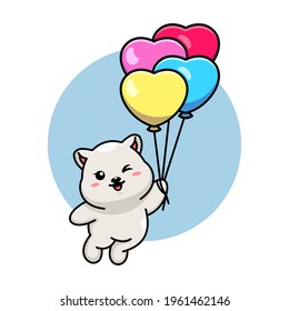 Cute polar bear floating with balloon cartoon
