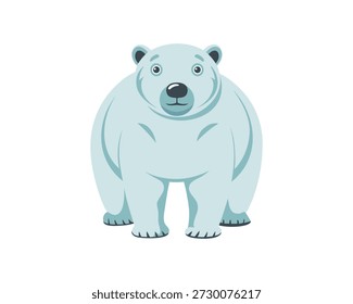 Cute polar bear front view isolated on white background. Illustration.