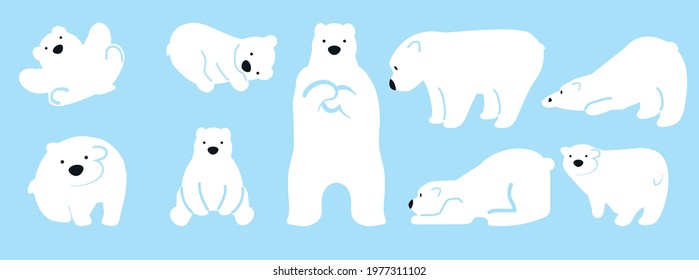 Cute Polar bear funny vector character  set
