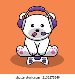 Cute Polar Bear Gaming Cartoon Vector Icon Illustration. Animal Game Icon Concept Isolated Premium Vector. Flat Cartoon Style
