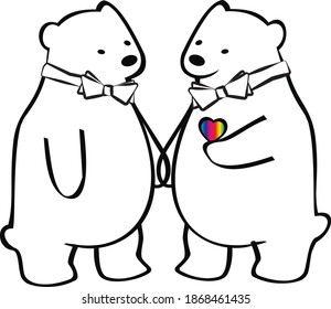 A cute polar bear gay couple in love